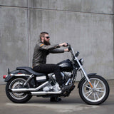 Mirror Finish 12" Ape Hanger Handlebars 1" Diameter Front View Harley Davidson dyna FXD side view motorcycle with rider barcraft stainless softail sportster