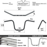Mirror Finish 12" Ape Hanger Handlebars 1" dimension drawing specs specifications