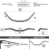 Mirror Finish beach bar Handlebars 1.25" 1 1/4 inch Diameter technical drawing specifications specs dimensions of handlebars barcraft stainless fatboy chubby bar fat bar for harley davidson softail breakout