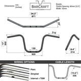 12 inch mini ape hanger 1" black dimensions motorcycle handlebars harley davidson