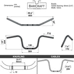 Technical drawing of BARCRAFT handlebars with dimensions and specifications for Black Finish 10" inch Ape Hanger motorcycle Handlebars 7/8" inch Diameter 250 500 triumph suzuki honda xg xg500 street harley davidson stainless 