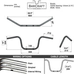 Technical drawing of BarCraft handlebars with dimensions and specifications for Mirror Finish 10" Ape Hanger Handlebars 1" Wide Mount