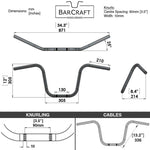 Technical drawing of BarCraft handlebars with dimensions and specifications for Mirror Finish 12" Ape Hanger Handlebars 7/8" inch Diameter 250 500 triumph suzuki honda xg xg500 street harley davidson
