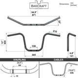 Technical drawing of BarCraft handlebars with dimensions for Black Finish 12" inch Ape Hanger motorcycle Handlebars 7/8" inch Diameter front View 250 500 triumph suzuki honda xg xg500 street harley davidson stainless 