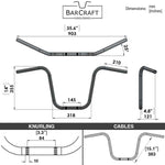 Technical drawing of BarCraft handlebars with dimensions for Black Finish 14" inch Ape Hanger motorcycle Handlebars 7/8" inch Diameter front View 250 500 triumph suzuki honda xg xg500 street harley davidson stainless 