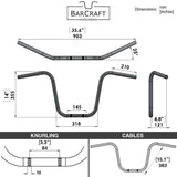 Technical drawing of BarCraft handlebars with dimensions for Black Finish 14" inch Ape Hanger motorcycle Handlebars 7/8" inch Diameter front View 250 500 triumph suzuki honda xg xg500 street harley davidson stainless 