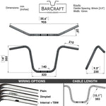 Mirror Finish 14"Ape Hanger Handlebars 1" Diameter Dimensionss specs specifications for Harley Davidson barcraft stainless softail dyna sportster FXD  super glide