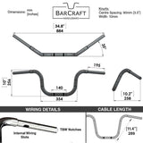Mirror Finish 10" Ape Hanger Handlebars 1.25" 1 1/4 inch Diameter technical drawing specifications specs dimensions for Harley Davidson barcraft stainless softail breakout fatboy