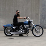 Mirror Finish 10" Ape Hanger Handlebars 1.25" 1 1/4 inch Diameter side view of softail standard FXST with rider for Harley Davidson barcraft stainless softail fatboy breakout