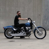 Black Finish 10" ape hanger Handlebars 1 1/4" 1.25 inch Diameter side View of sofatil standard FXST with rider for Harley Davidson barcraft stainless fatboy softail breakout
