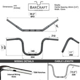 Technical specifications of BarCraft handlebars with dimensions and specifications for Black Finish 12" ape hanger Handlebars 1 1/4" 1.25 inch Diameter for Harley Davidson barcraft stainless fatboy softail breakout