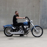 Black Finish 12" ape hanger Handlebars 1 1/4" 1.25 inch Diameter side View on softail standard FXST with rider for Harley Davidson barcraft stainless fatboy softail breakout