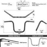 Technical diagram of BarCraft handlebars with dimensions and specifications for Black Finish 14" ape hanger Handlebars 1 1/4" 1.25 inch Diameter Front View for Harley Davidson barcraft stainless fatboy softail breakout