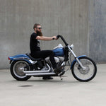 Black Finish 14" ape hanger Handlebars 1 1/4" 1.25 inch Diameter side View on softail standard FXST with rider for Harley Davidson barcraft stainless fatboy softail breakout