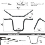 Mirror Finish 16" Ape Hanger Handlebars 1.25" 1 1/4 inch Diameter technical drawing specifications specs dimensions barcraft stainless fatboy chubby bar fat bar for harley davidson softail breakout