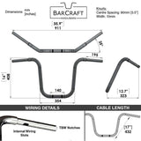 Mirror Finish 16" Ape Hanger Handlebars 1.25" 1 1/4 inch Diameter technical drawing specifications specs dimensions barcraft stainless fatboy chubby bar fat bar for harley davidson softail breakout