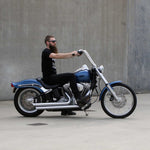 Mirror Finish 16" Ape Hanger Handlebars 1.25" 1 1/4 inch Diameter bars on softail standard FXST side view motorcycle with rider barcraft stainless fatboy chubby bar fat bar for harley davidson softail breakout