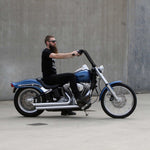 Black Finish 16" ape hanger Handlebars 1 1/4" 1.25 inch Diameter side View on softail standard FXST with rider for Harley Davidson barcraft stainless fatboy softail breakout