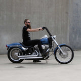 Black Finish 16" ape hanger Handlebars 1 1/4" 1.25 inch Diameter side View on softail standard FXST with rider for Harley Davidson barcraft stainless fatboy softail breakout