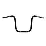 Black motorcycle handlebars 16'' Ape Hanger wide mount bars 1.25 inch diameter. rear view. fits harley davidson springer indian chief chieftain vintage suzuki m109r c109 roadliner thunderbird
