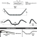 Mirror Finish buckhorn Handlebars 1.25" 1 1/4 inch Diameter technical drawing specifications spec dimensions  of handlebars barcraft stainless fatboy chubby bar fat bar for harley davidson softail breakout
