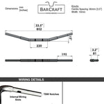 technical drawing and specifications for Black Finish Drag bar motorcycle Handlebars 1 1/4" 1.25 inch Diameter front View for Harley Davidson barcraft stainless fatboy softail breakout