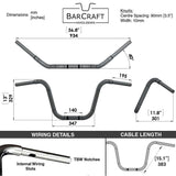Technical diagram of BarCraft Old School Ape Hangers handlebars with dimensions and specifications for Drag Bar Handlebars 1 1/4" 1.25 inch Diameter for Harley Davidson barcraft stainless fatboy softail breakout