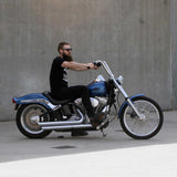 Old School Ape Hangers 1 1/4" 1.25 inch Diameter side View on softail standard FXST with rider for Harley Davidson barcraft stainless fatboy softail breakout