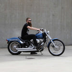 Mirror Finish Western Handlebars 1 1/4" 1.25 inch Diameter side View on softail standard FXST with rider for Harley Davidson barcraft stainless fatboy softail breakout