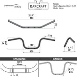 Technical drawing of BarCraft handlebars with dimensions and specifications for Black Finish 8" inch Ape Hanger motorcycle Handlebars 7/8" inch Diameter front View 250 500 triumph suzuki honda xg xg500 street harley davidson stainless 