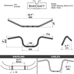Technical drawing of BarCraft handlebars with dimensions and specifications for Mirror Finish 8" Ape Hanger Handlebars 7/8" Diameter 250 500 triumph suzuki honda xg xg500 street harley davidson