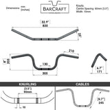 Technical drawing of BarCraft handlebars with dimensions and specifications for Mirror Finish 8" Ape Hanger Handlebars 7/8" Diameter 250 500 triumph suzuki honda xg xg500 street harley davidson