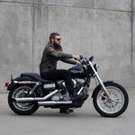 Mirror Finish Beach Bar Bikini Cruiser Handlebars 1" Diameter side View on FXD super glide motorcycle with rider for Harley Davidson barcraft stainless softail dyna sportster
