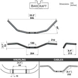 Technical drawing of BarCraft handlebars with dimensions labeled for Black Finish Beach bar motorcycle Handlebars 7/8" inch Diameter 250 500 triumph suzuki honda xg xg500 street harley davidson stainless 