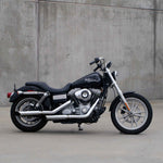 Mirror Finish Buckhorn Handlebars 1" Diameter side View of FXD super glide for Harley Davidson barcraft stainless softail dyna sportster
