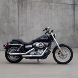 Mirror Finish Buckhorn Handlebars 1" Diameter side View of FXD super glide for Harley Davidson barcraft stainless softail dyna sportster