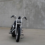 Mirror Finish Buckhorn Handlebars 1" Diameter Front View of FXD super glide for Harley Davidson barcraft stainless softail dyna sportster
