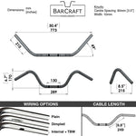 Mirror Finish Buckhorn Handlebars 1" Diameter technical drawing specifications specs dimensions for Harley Davidson barcraft stainless softail dyna sportster