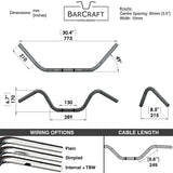 Mirror Finish Buckhorn Handlebars 1" Diameter technical drawing specifications specs dimensions for Harley Davidson barcraft stainless softail dyna sportster