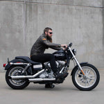 Mirror Finish Drag Bar Handlebars 1" Diameter side View of FXD super glide motorcycle with rider for  Harley Davidson barcraft stainless softail dyna sportster