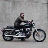 Mirror Finish Drag Bar Handlebars 1" Diameter side View of FXD super glide motorcycle with rider for  Harley Davidson barcraft stainless softail dyna sportster