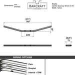 Mirror Finish Drag Bar Handlebars 1" Diameter technical drawing specifications specs dimensions for  Harley Davidson barcraft stainless softail dyna sportster