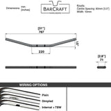 Mirror Finish Drag Bar Handlebars 1" Diameter technical drawing specifications specs dimensions for  Harley Davidson barcraft stainless softail dyna sportster