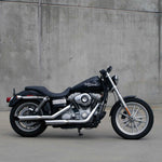 Mirror Finish Drag Bar Handlebars 1" Diameter side view of FXD super glide motorcycle for  Harley Davidson barcraft stainless softail dyna sportster