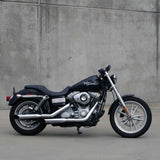 Mirror Finish Drag Bar Handlebars 1" Diameter side view of FXD super glide motorcycle for  Harley Davidson barcraft stainless softail dyna sportster