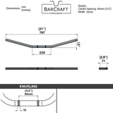Technical drawing of BarCraft handlebars with dimensions and specifications for Black Finish drag bar motorcycle Handlebars 7/8" inch Diameter 250 500 triumph suzuki honda xg xg500 street harley davidson stainless 