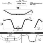 Technical drawing of BarCraft handlebars with dimensions and specifications Mirror Finish Old school Ape Hanger motorcycle Handlebars 7/8" inch Diameter 250 500 triumph suzuki honda xg xg500 street harley davidson