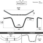 Technical drawing of BarCraft handlebars with dimensions and specifications for Old School Ape Hanger Handlebars 7/8" Diameter 250 500 triumph suzuki honda xg xg500 street harley davidson