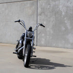 Mirror Finish Old School Ape Hanger Handlebars 1" Diameter on FXD super glide motorcycle front view for Harley Davidson barcraft stainless softail dyna sportster 