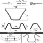 Technical drawing of Barcraft handlebars with dimensions and specifications for Mirror Finish six bend motorcycle Handlebars 7/8" inch Diameter 250 500 triumph suzuki honda xg xg500 street harley davidson stainless 